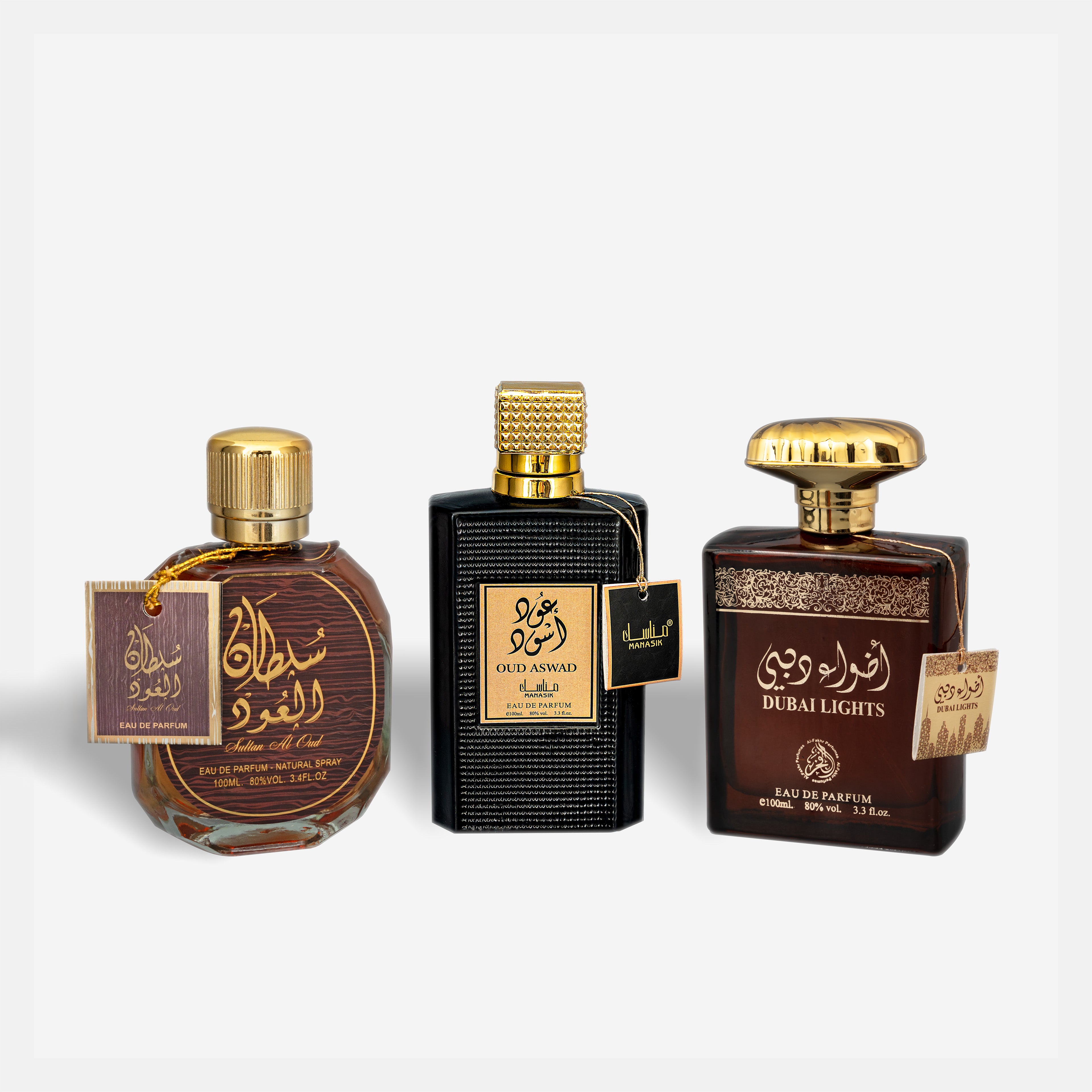 Set 3 Parfumuri Orientale Bărbați – Sultan Al Oud, Oud Aswad & Dubai Lights (100 ml x 3)