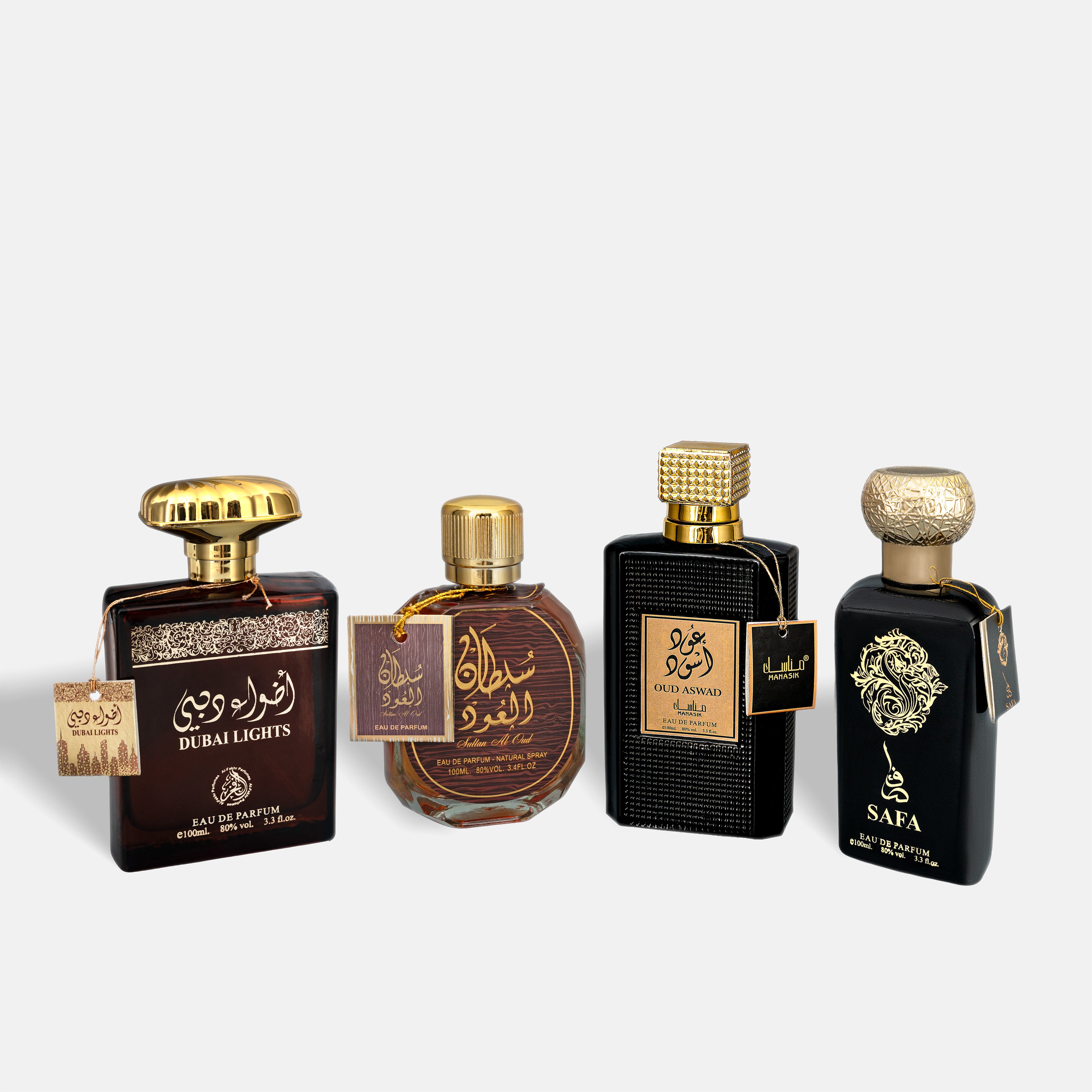 Set 4 Parfumuri Orientale Bărbați – Dubai Lights, Sultan Al Oud, Oud Aswad & Safa (100 ml x 4)