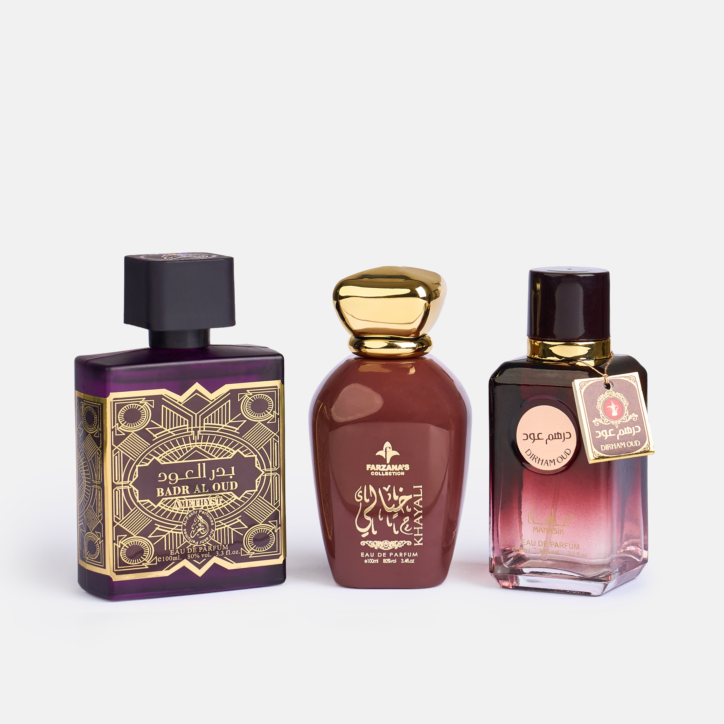 Set 3 Parfumuri Orientale Bărbați – Badr Al Oud Amethyst, Khayali & Dirham Oud (100 ml x 3)