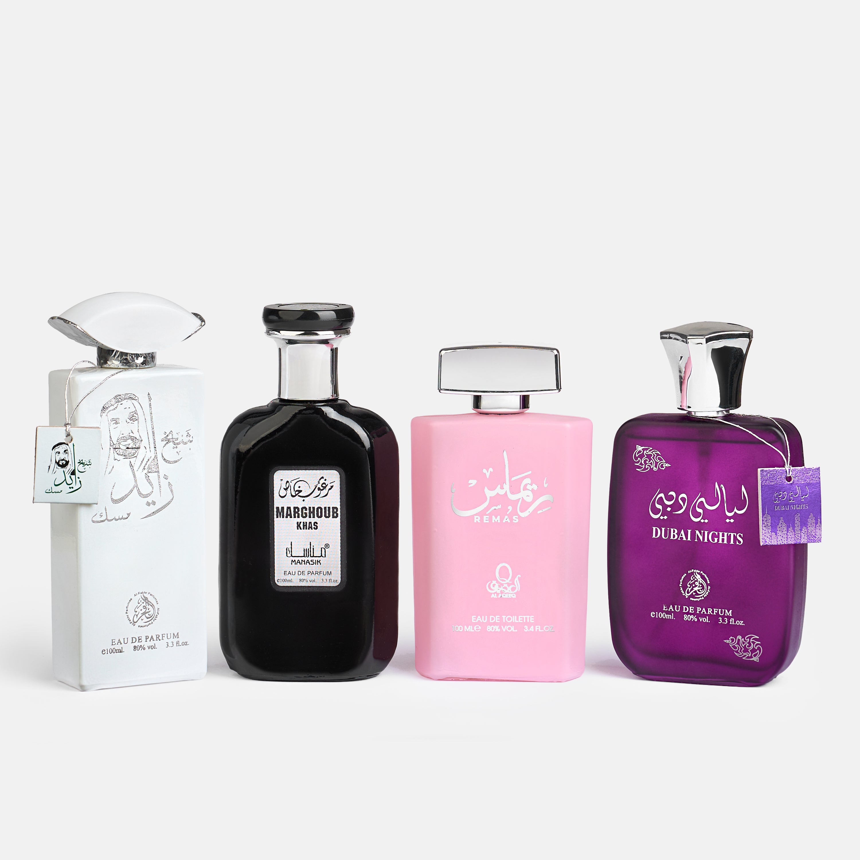 Set 4 Parfumuri Orientale Bărbat + Damă – Sheikh Zayed, Marghoub Khas, Remas & Dubai Nights (100 ml x 4)