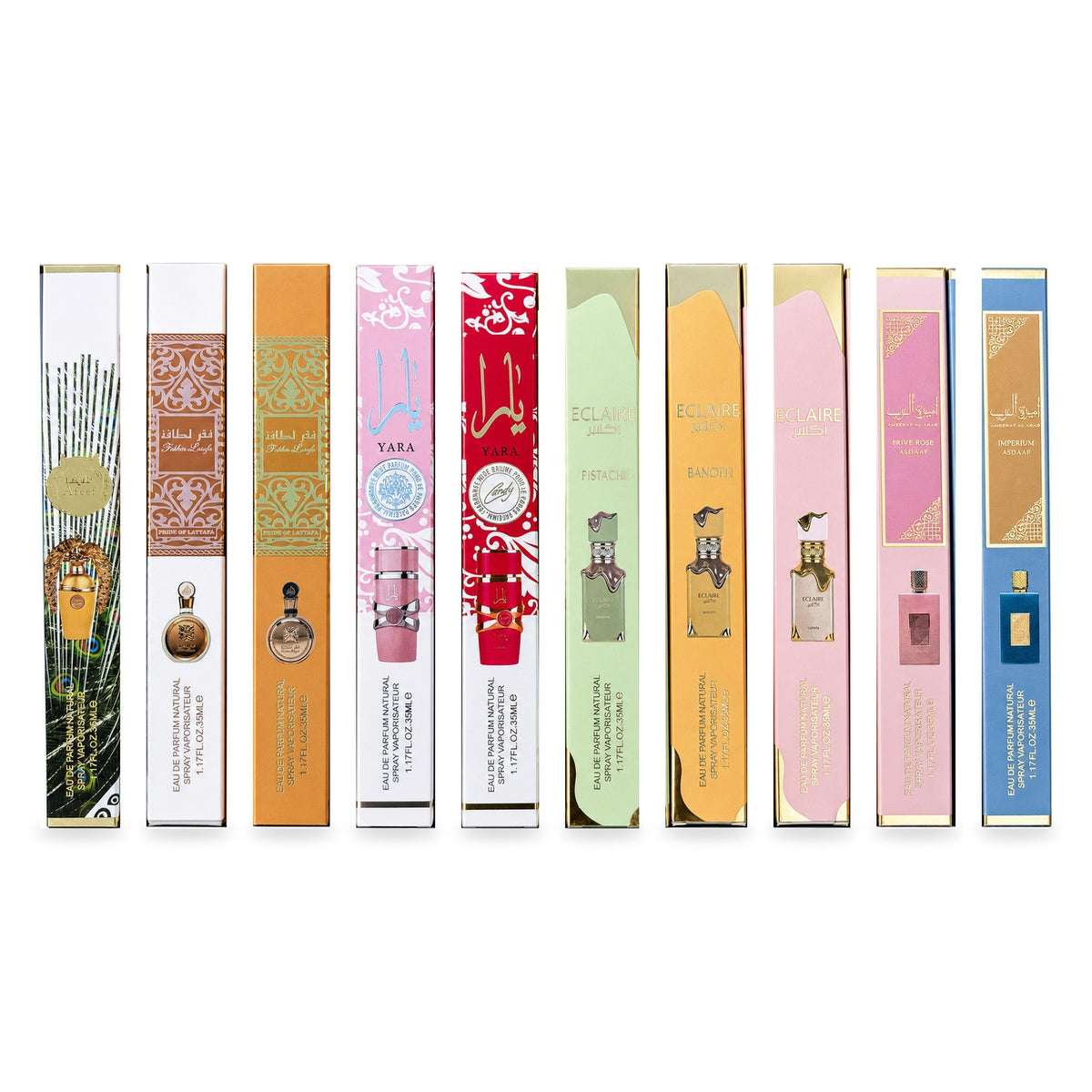 Set 10 Parfumuri Arăbești Damă – Yara, Yara Candy, Eclaire & Ameerat Al Arab (35 ml x 10)
