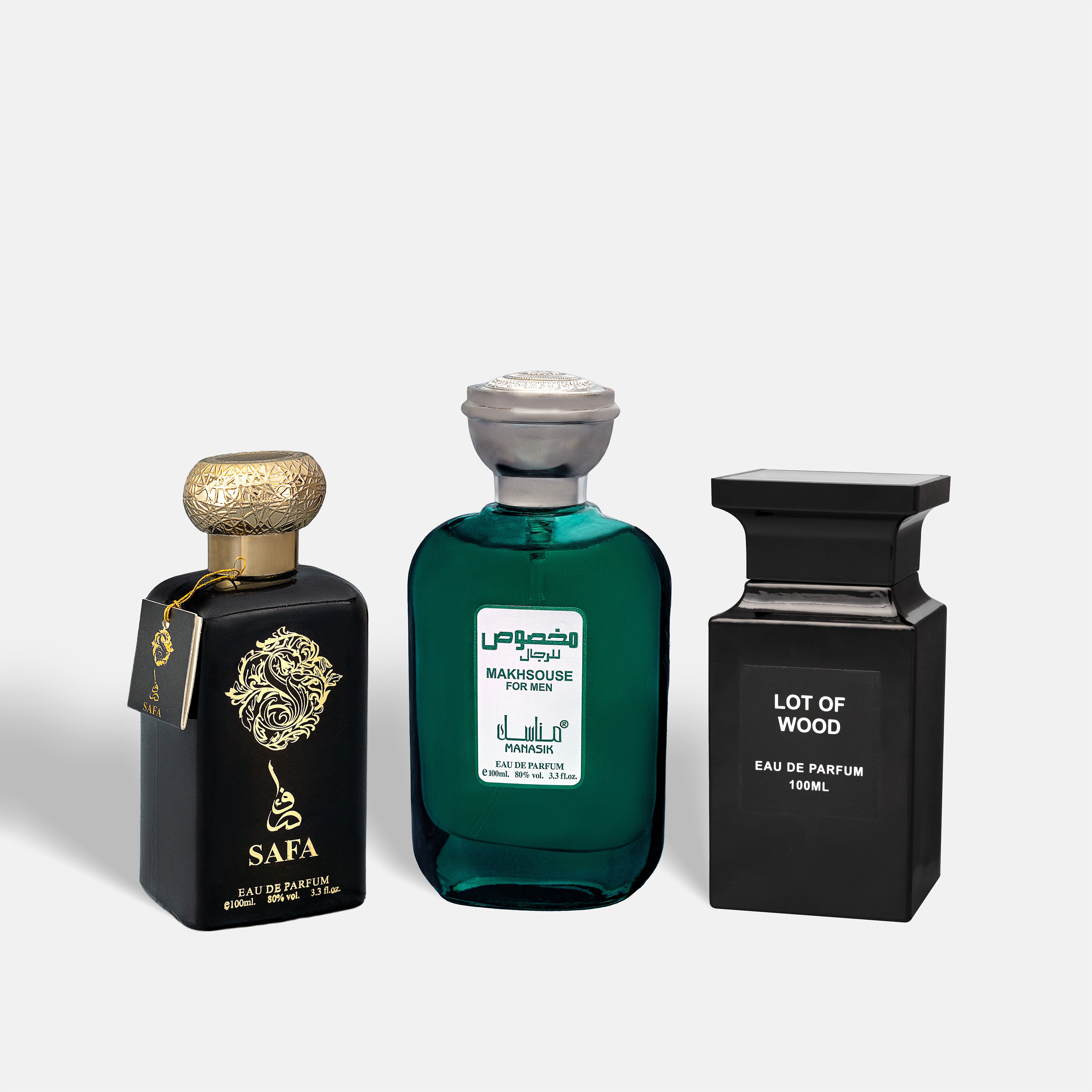 Set 3 Parfumuri Orientale Bărbați – Safa, Makhsouse For Men & Lot of Wood (100 ml x 3)