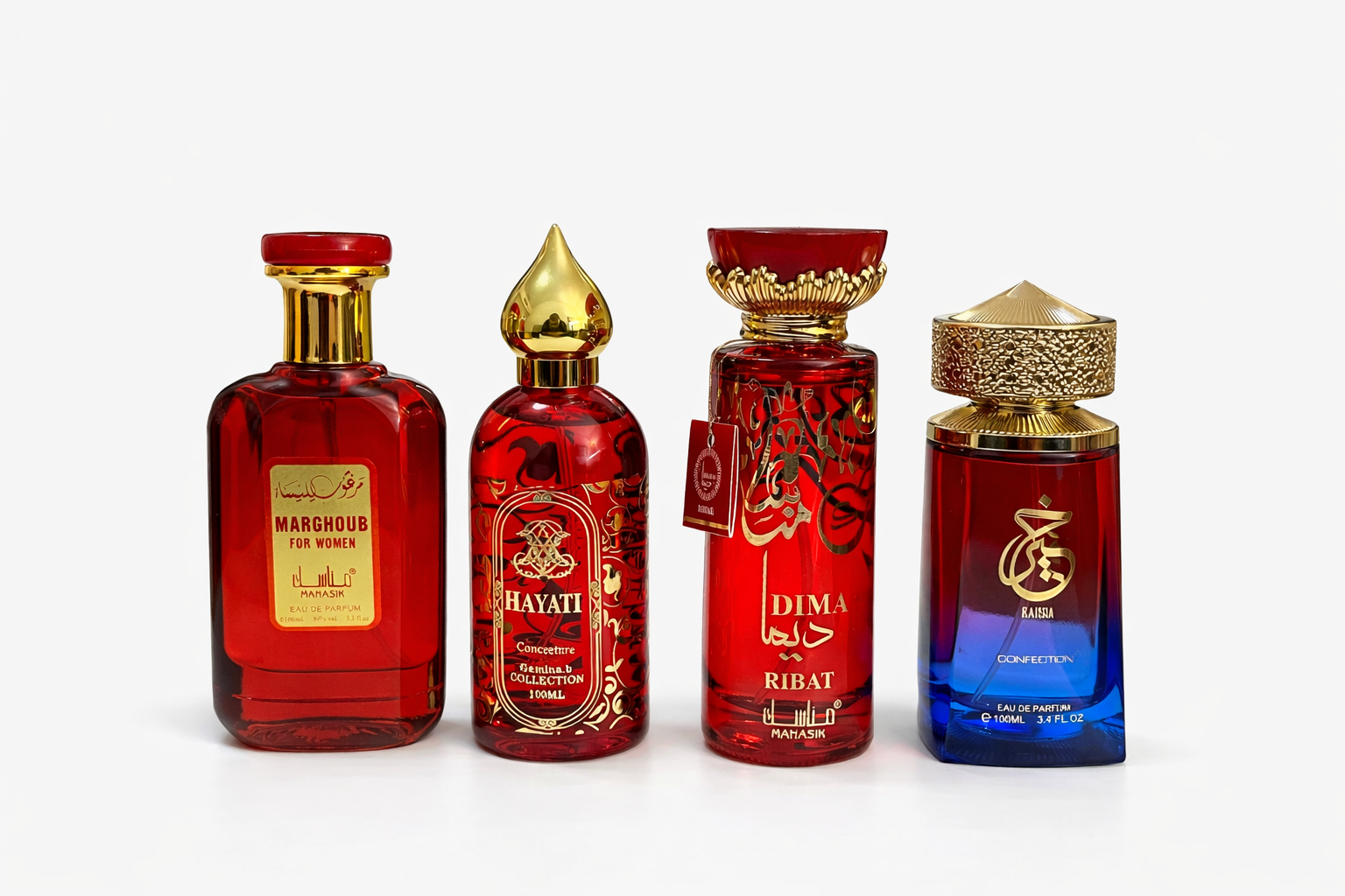 Set 4 Parfumuri Orientale DAMĂ – Marghoub for Women + Hayati + Dima Ribat & Karri Confection (100 ml x 4)