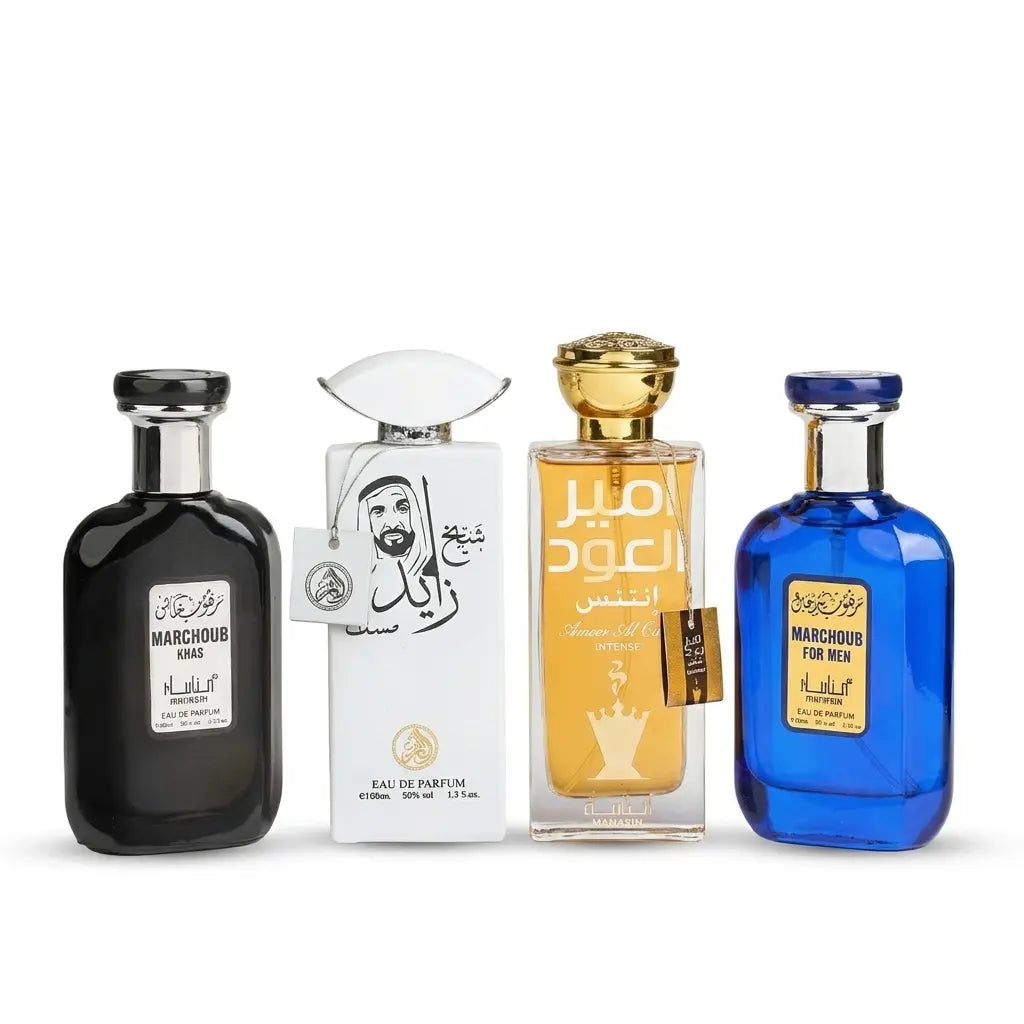 Set 4 Parfumuri Orientale Bărbați – Marghoub Khas, Sheikh Zayed, Ameer Al Oudh Intense & Marghoub for Men (100 ml x 4)