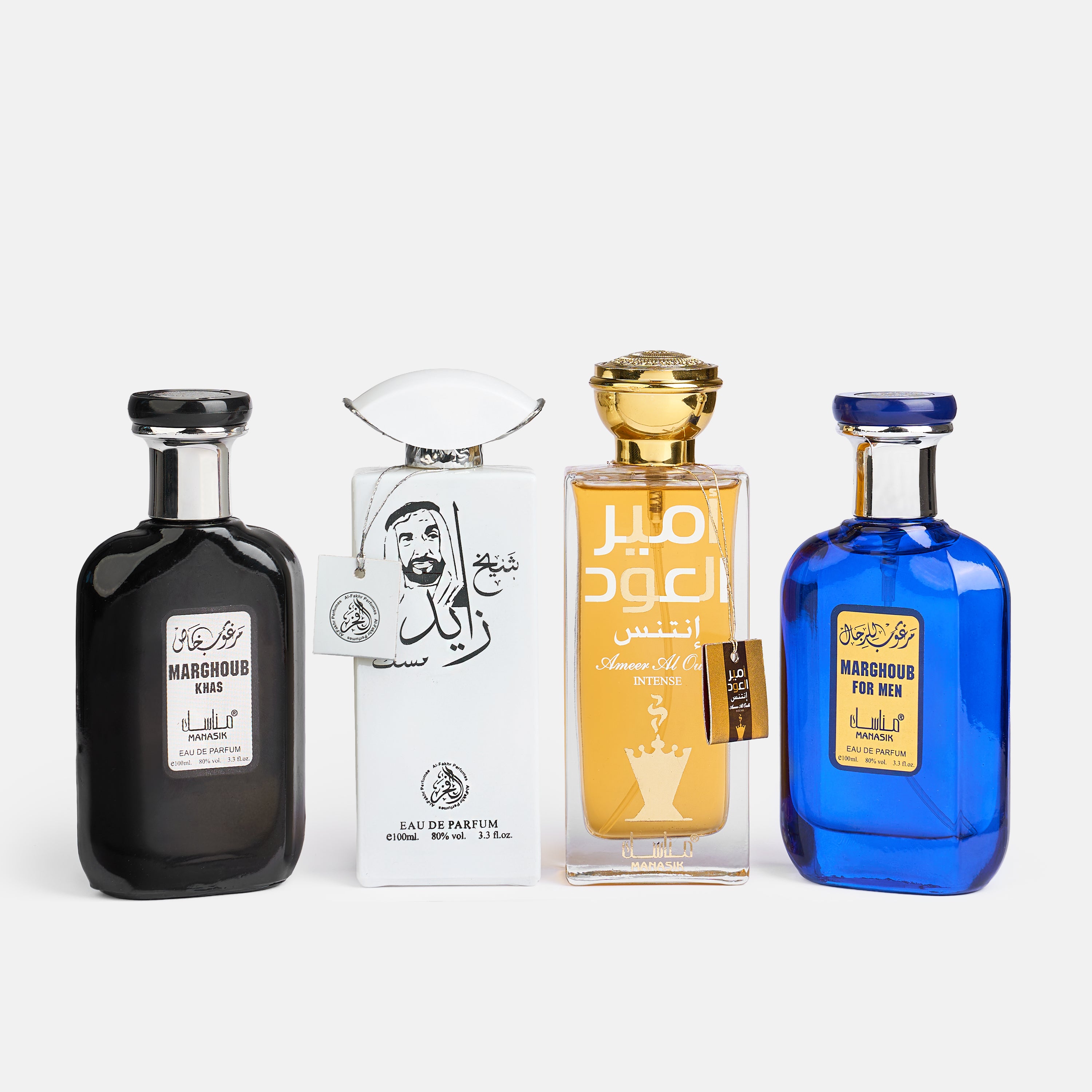 Set 4 Parfumuri Orientale Bărbați – Marghoub Khas, Sheikh Zayed, Ameer Al Oudh Intense & Marghoub for Men (100 ml x 4)