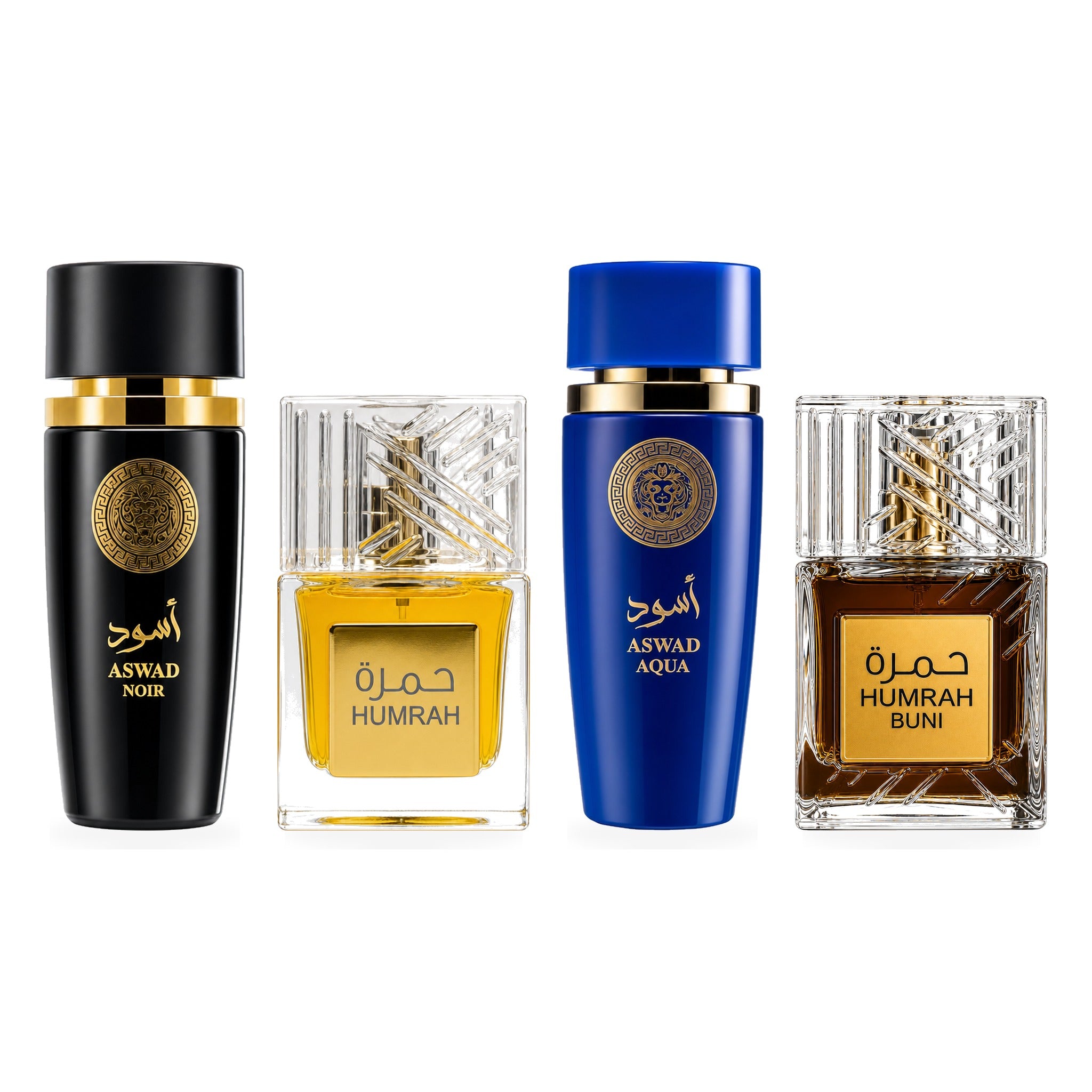 Set 4 Parfumuri Arăbești Bărbați – Aswad Noir, Humrah, Aswad Aqua & Humrah Buni (100 ml x 4)